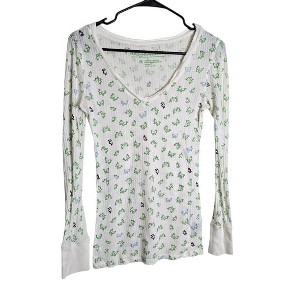 Aeropostale Tops - Y2K Aeropostale Butterfly Thermal Top Long Sleeve Waffle Henley White M